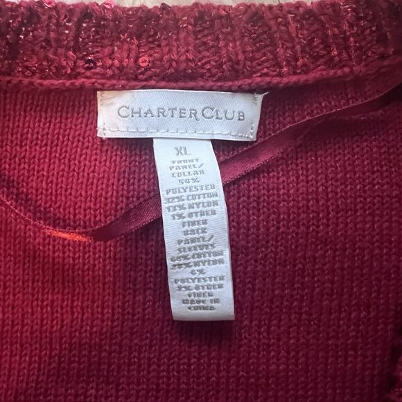 Holiday Sweater Charter Club Size XL Red Sequins Sparkles Christmas New Year's - Picture 10 of 13